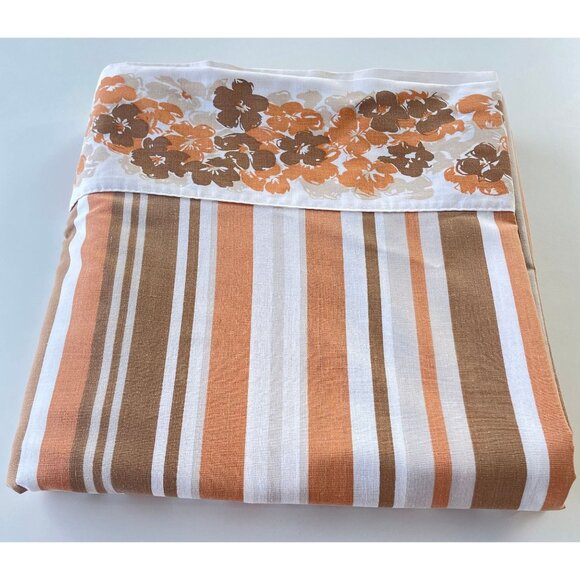 Rare vintage 70s King size flat / top sheet, flower power, 2 tones beige, brown - Picture 9 of 9